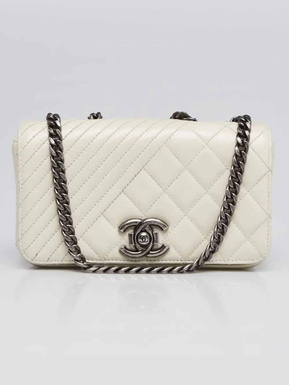 CHANEL CoCo Boy Mini in Ivory with Silver-Tone Chain